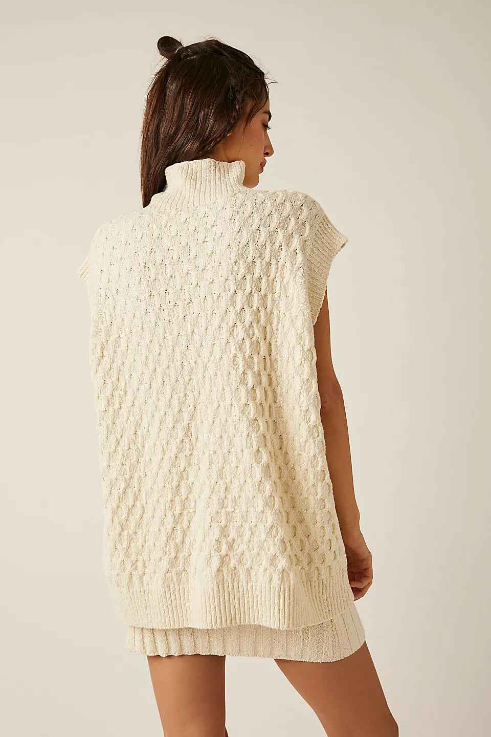 Autumn Winter Women Solid Color Sleeveless Casual Loose Woolen Top Sexy Skirt Two Piece Sets