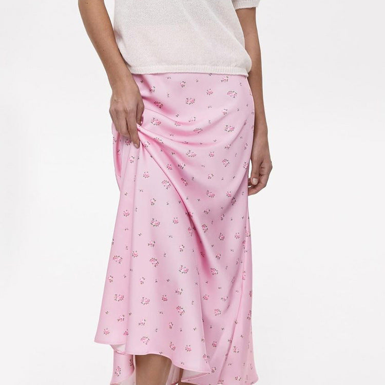 Women Clothing Satin Draping Printed Skirt Waist Controlled Sheath Skirt - ALZO