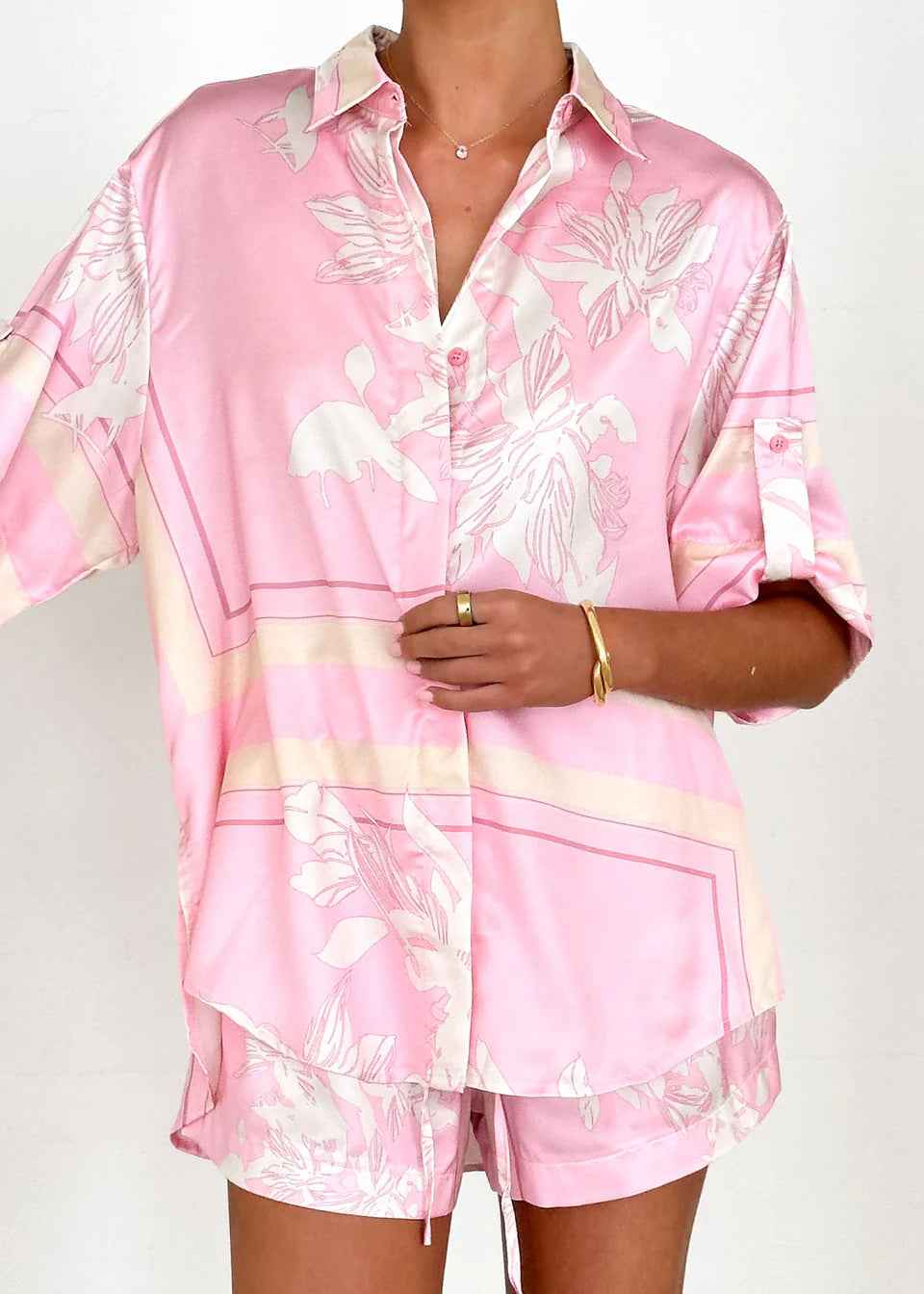 Summer Ladies Homewear Casual Printing Cardigan Shirt Shorts Two Piece Sets