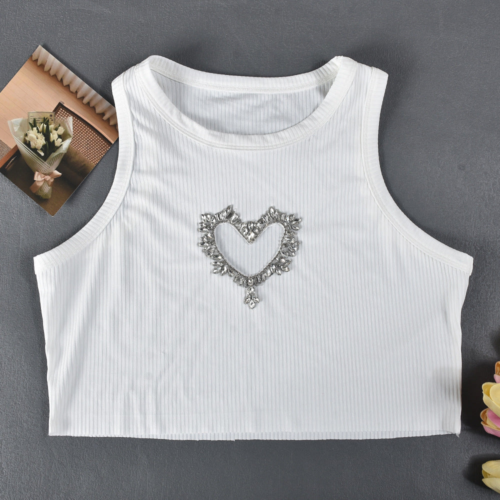 Women Clothing Cool Summer Cropped Hollow Out Cutout Rhinestone Vest Women - ALZO