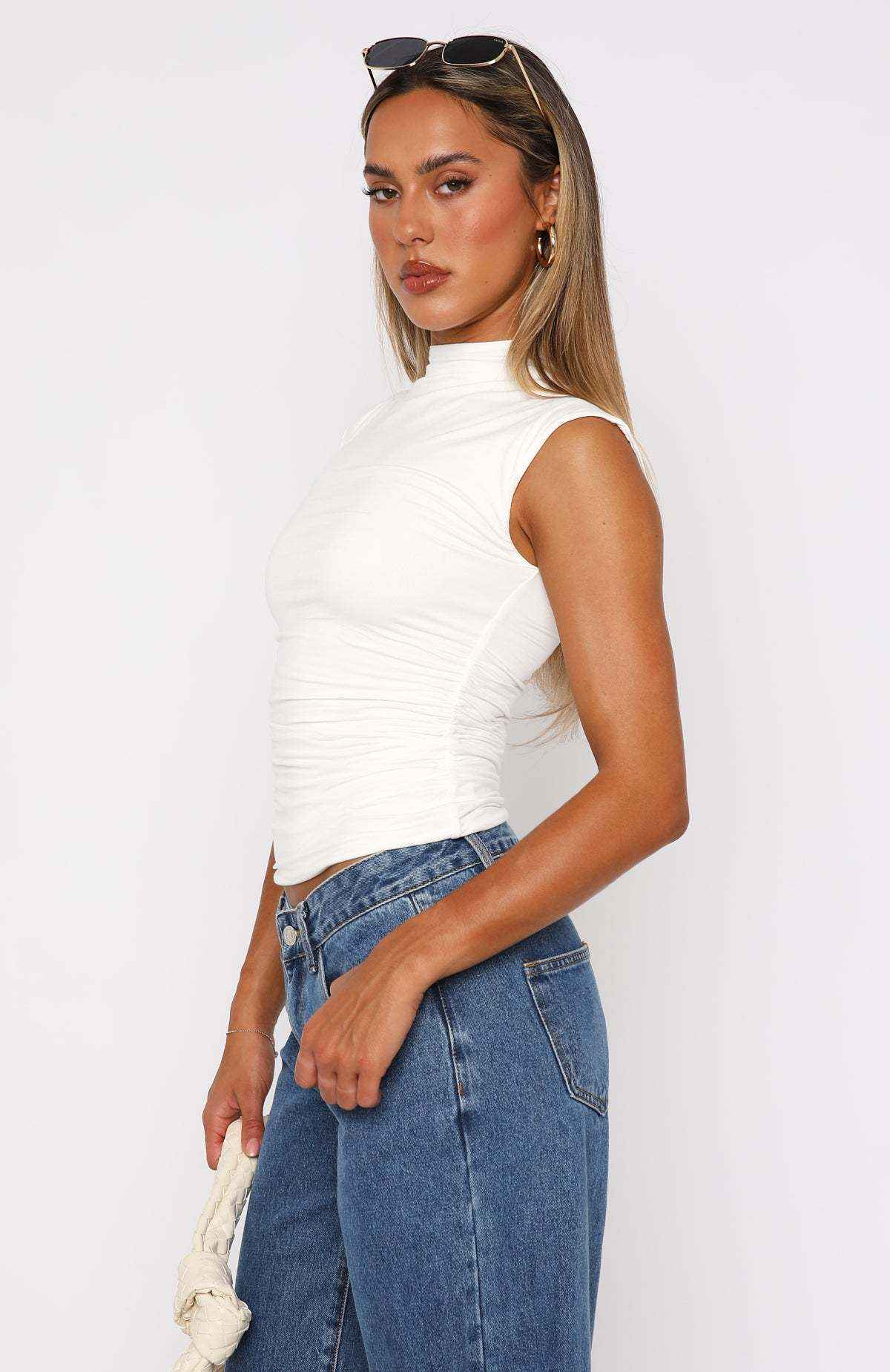 Women Clothing Summer Half Turtleneck Solid Color Pleated Slim Sleeveless Simple Comfortable Top Women