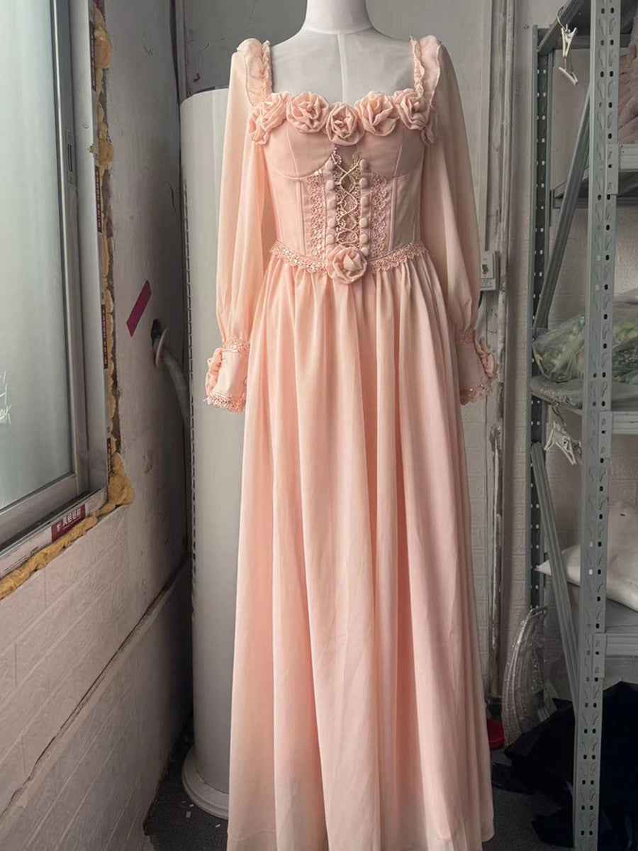 French Elegant Beautiful Dress Autumn Stitching Floral Design High Sense Dress Women
