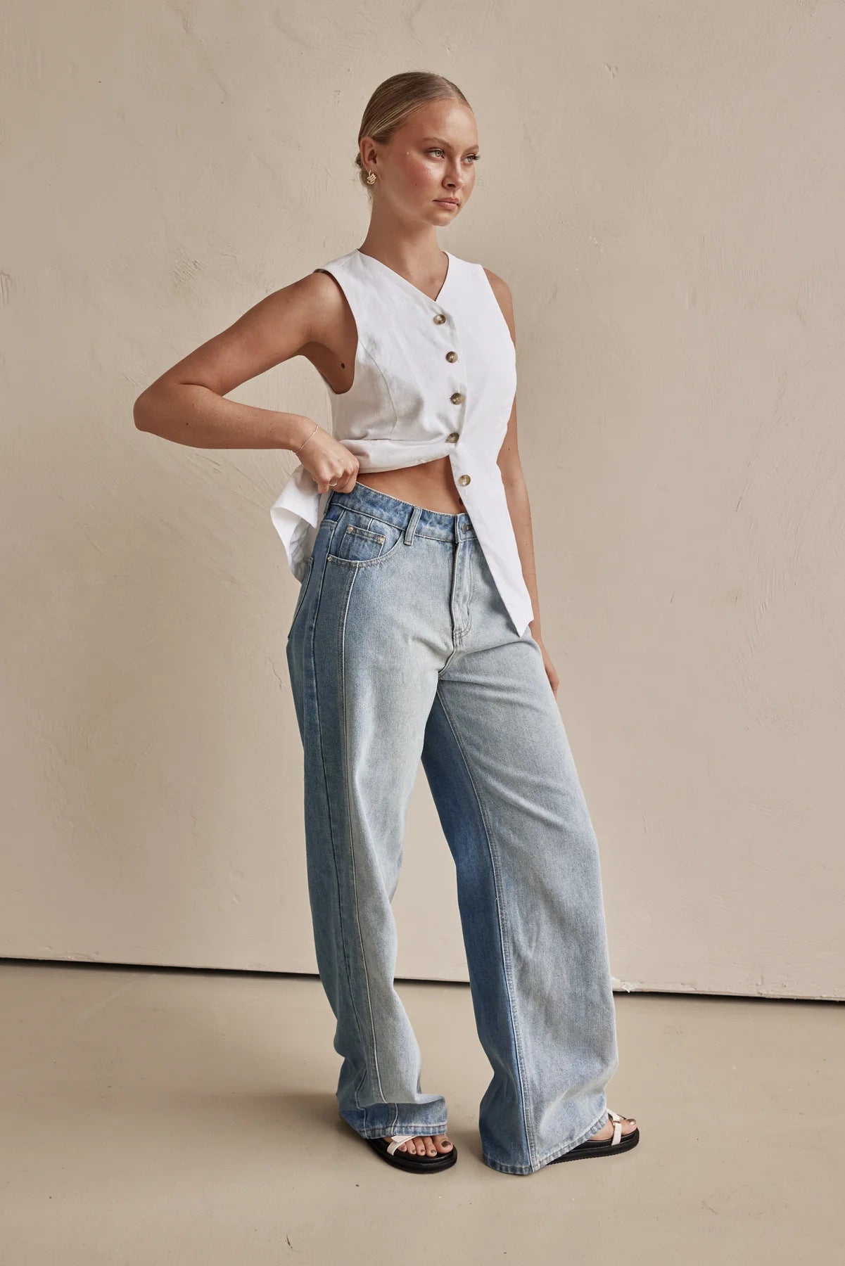 Women Jeans Wide Leg Pants Street Washed Polo Jeans - ALZO