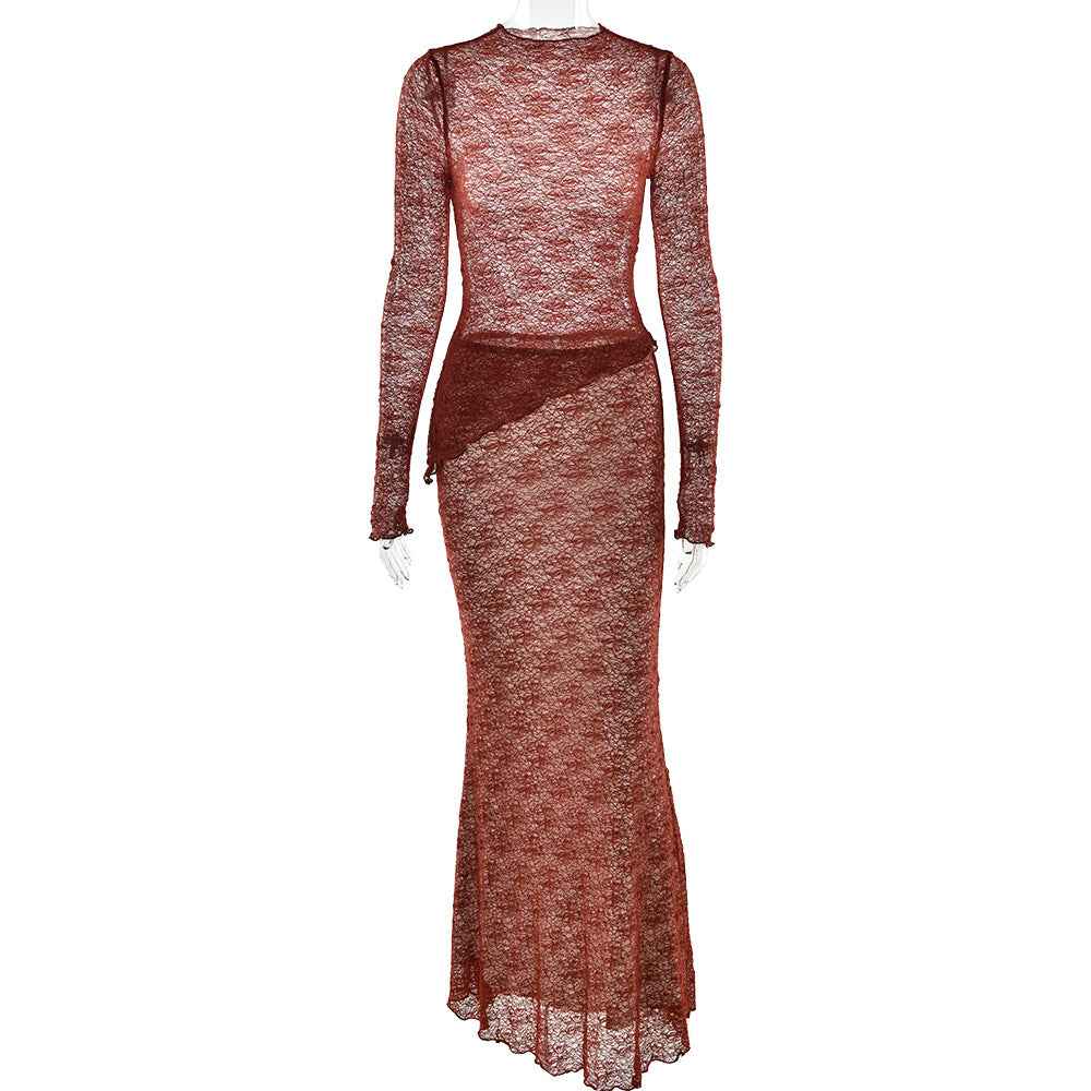 Summer Two Piece Sets Long Sleeve See through T shirt Slim Fit Sexy Skirt