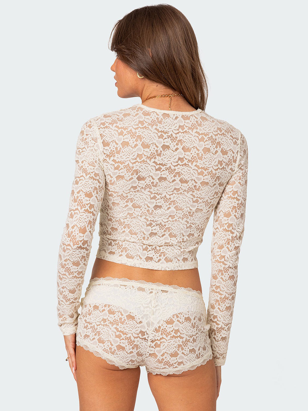 Private Clothes Sexy Lace Short Top Sexy Beautiful Slim Fit Long Sleeve T Shirt Women Summer - ALZO