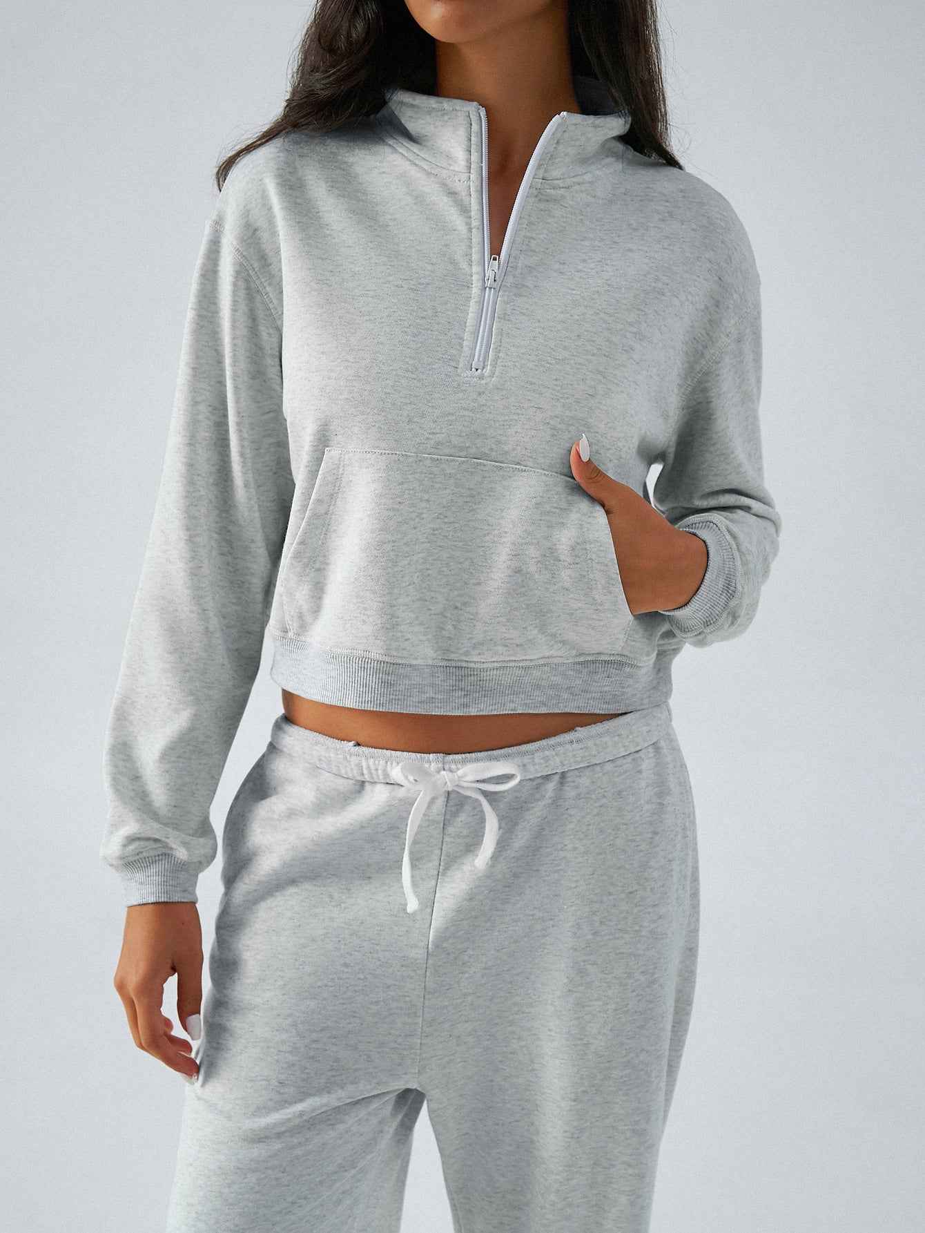 Autumn Winter Casual Sports Solid Color Half Zipper BM Long Sleeve Sweater Straigh Leg Pants Sets