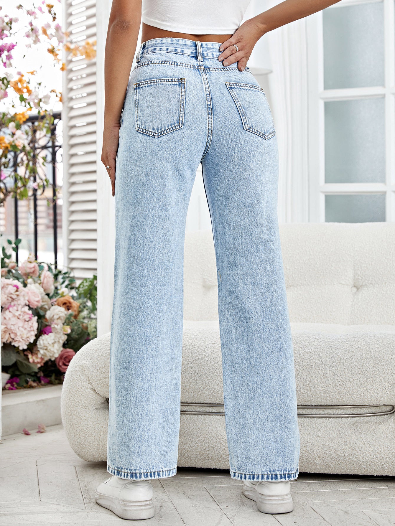 Women Clothing Casual All-Matching Straight Jeans - ALZO