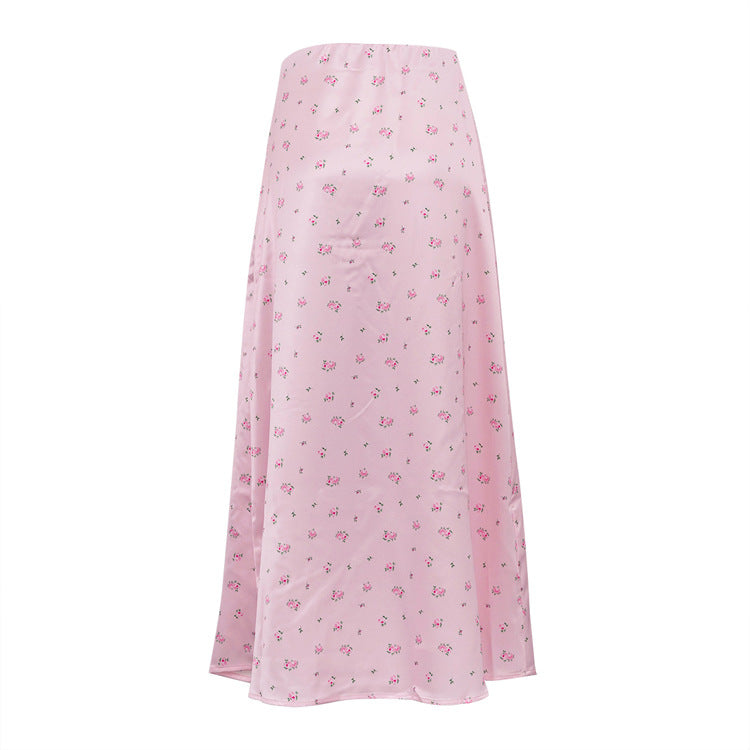 Women Clothing Satin Draping Printed Skirt Waist Controlled Sheath Skirt - ALZO