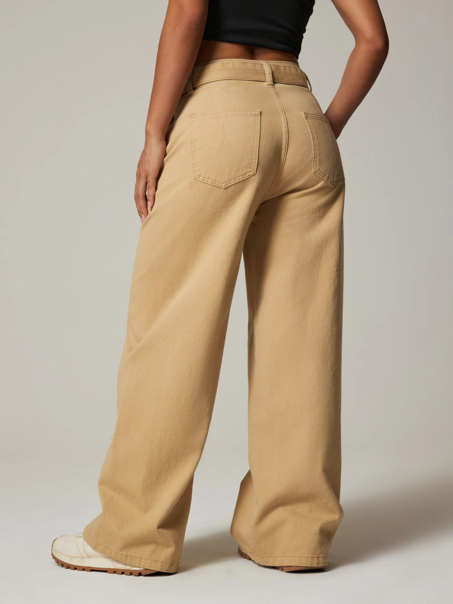 Spring Casual Straight Leg Pants Women Jeans Women Wide Leg Pants with Belt Jeans Women - ALZO