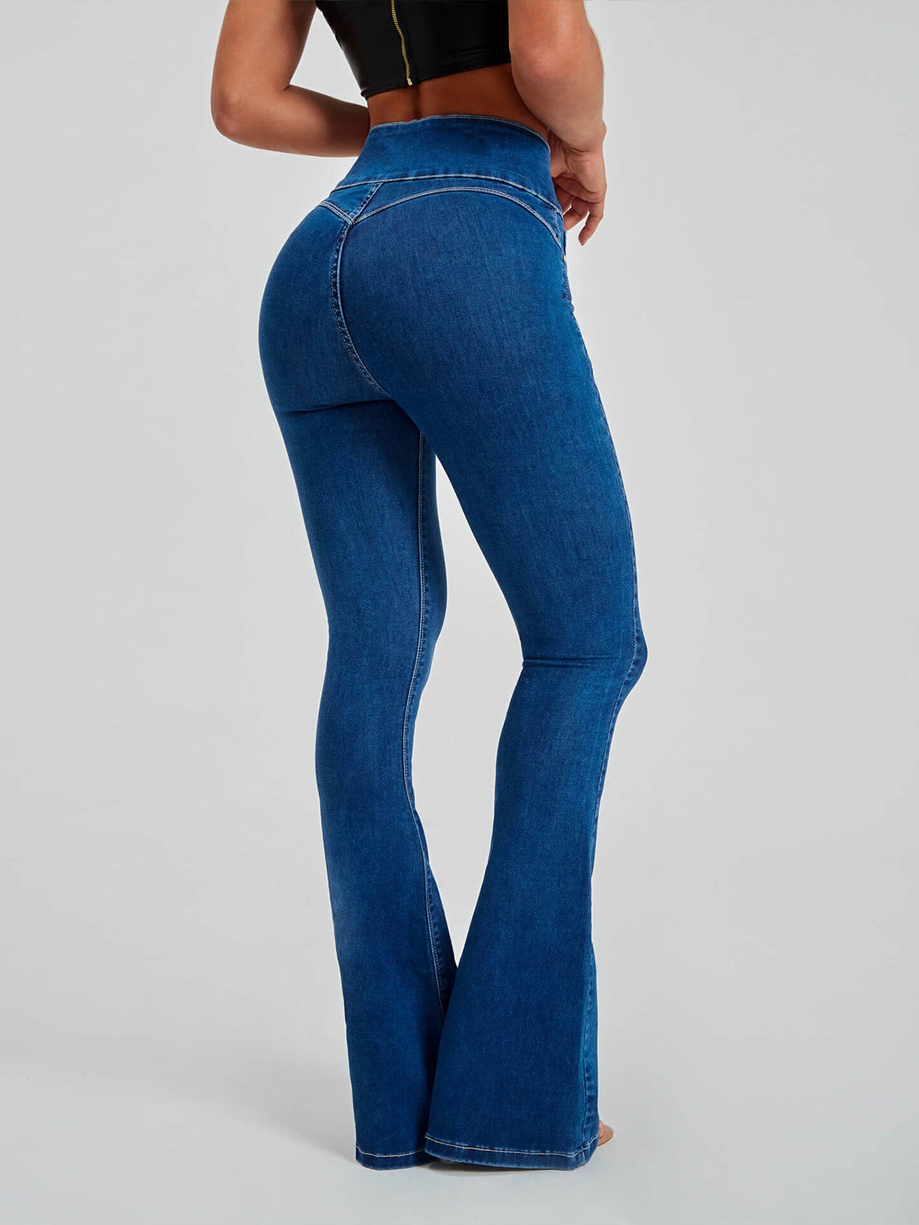 High Waist Slim Stretch Shaping Bell Bottom Pants Women Jeans - ALZO