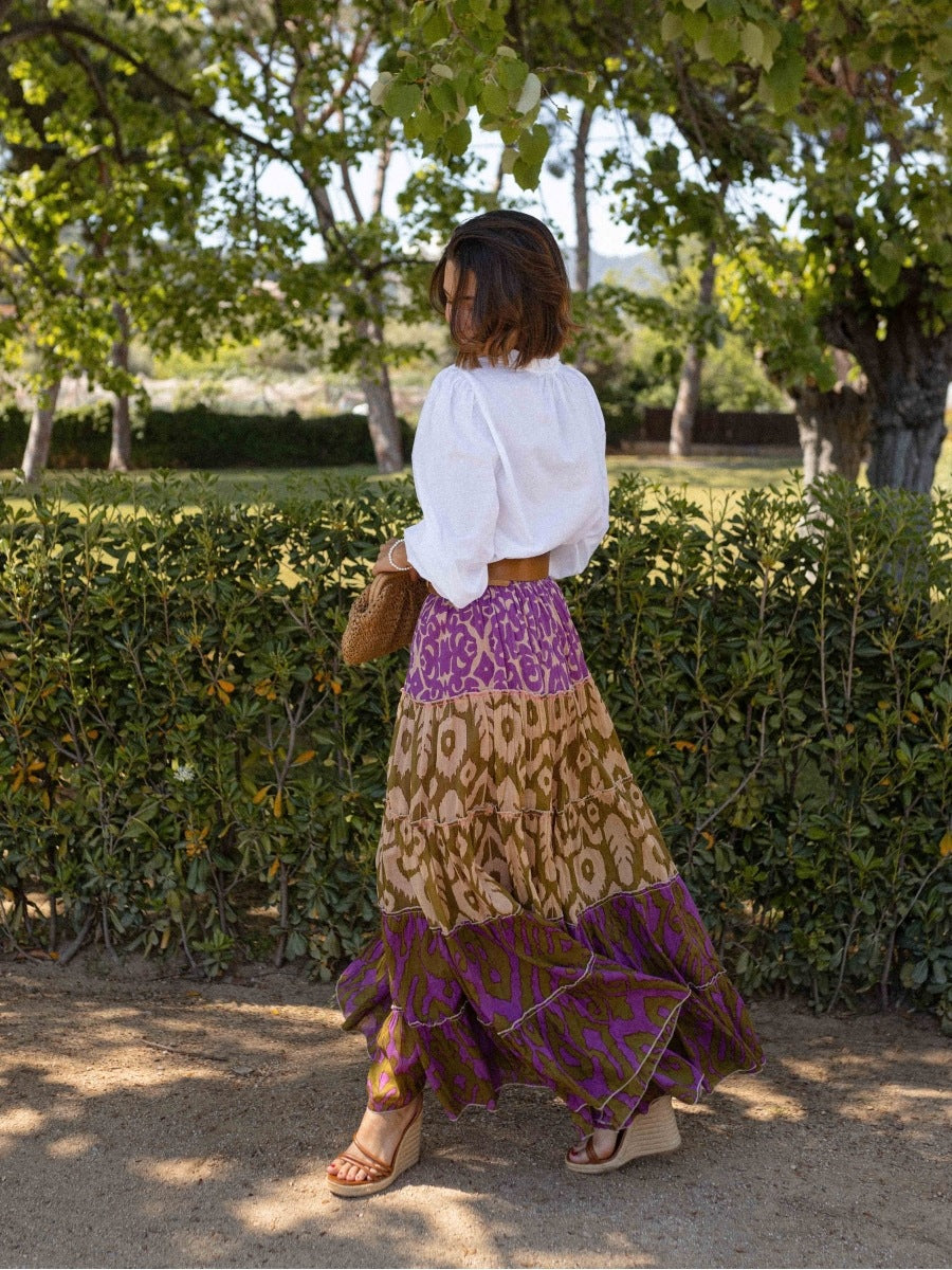 Women Skirt Printed Ruffled Swing Long Skirt - ALZO