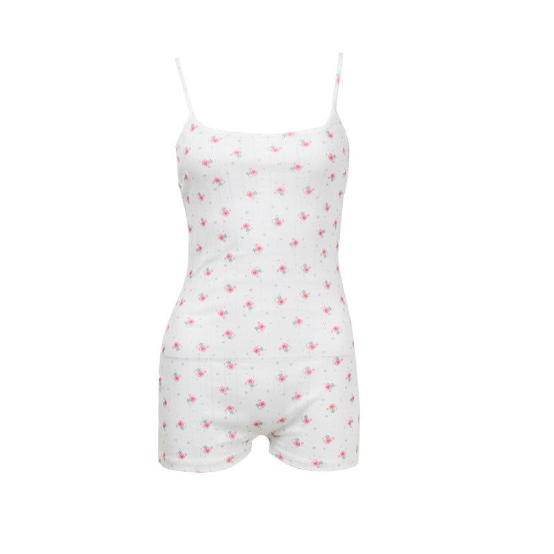 Women Clothing Sexy Suspender Jumpsuit Backless Lace Up Sexy Floral Print Romper Women - ALZO