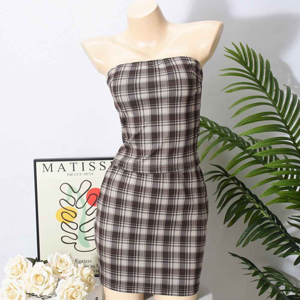 Women Summer Two Piece Set Midriff Wrapped Breast Skirt