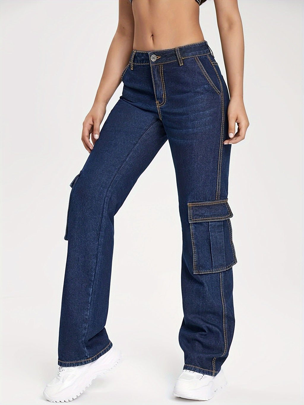 Autumn Multi Pocket Workwear Fried Street Denim Loose Slimming All Matching Slimming High Waist Trousers Women - ALZO