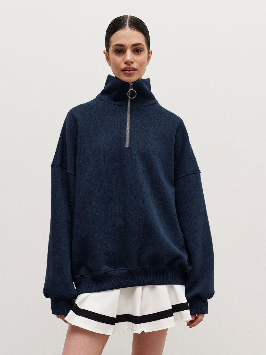 Collared Sweatshirt Autumn Winter Women Unisex Street Loose Lapels Zipper Sweatshirt - ALZO
