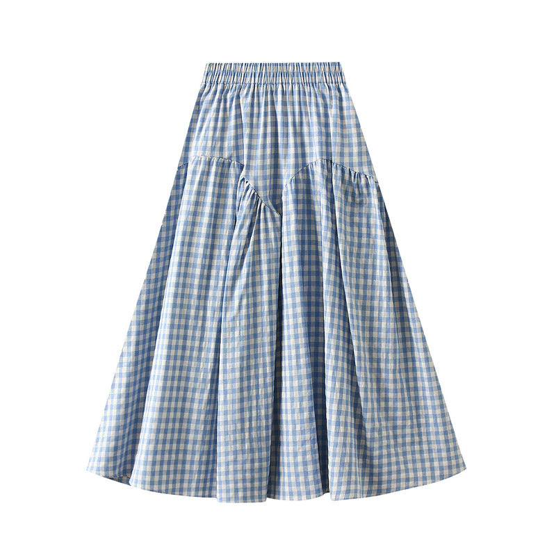 Retro Plaid High Waist Big Swing A line Skirt Women Slimming Casual Long Skirt - ALZO