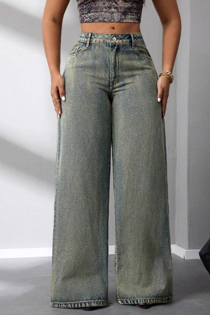 Women Clothing Retro Loose Wide Leg Jeans - ALZO