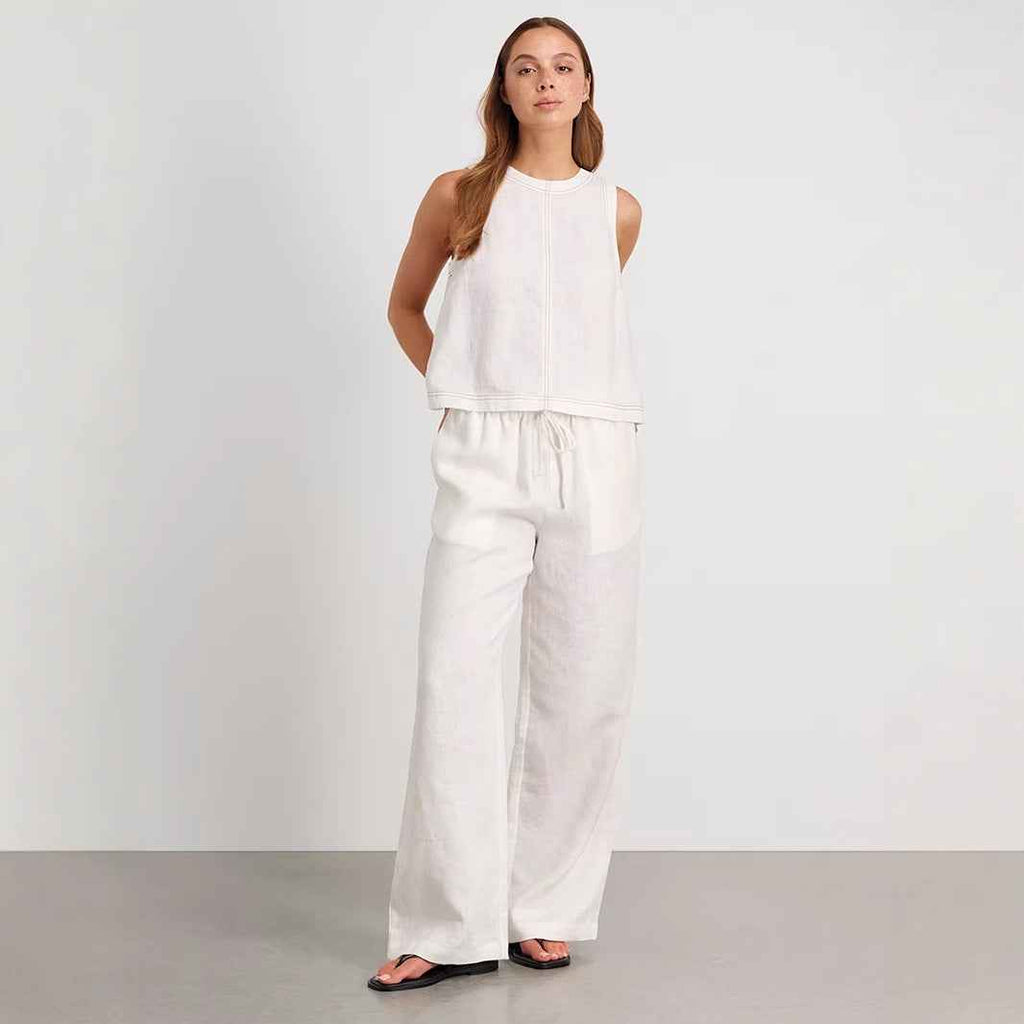 Cotton Linen Vest Pants Set Spring Summer Wide Leg Pants Sleeveless Vest Casual Set Women
