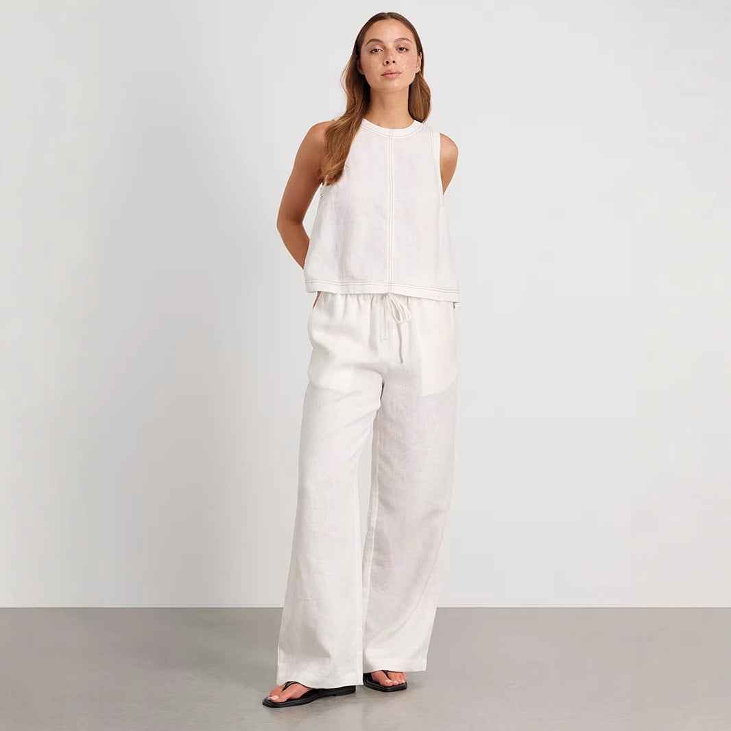 Cotton Linen Vest Pants Set Spring Summer Wide Leg Pants Sleeveless Vest Casual Set Women