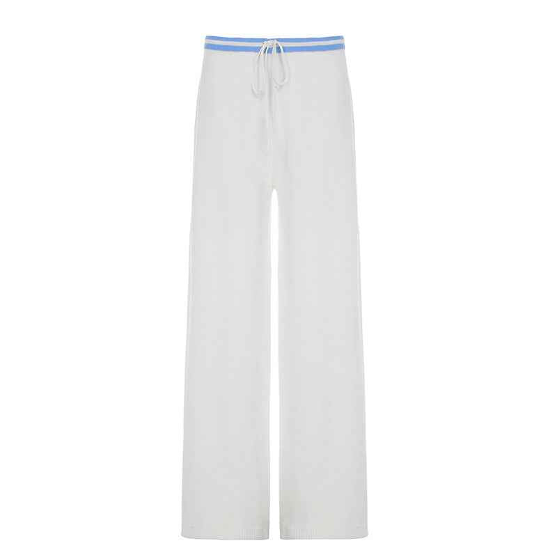 Summer Vintage Stripe Casual Sets Woolen Suspender Top Contrast Color Loose Lace up Trousers Two Piece Sets Women