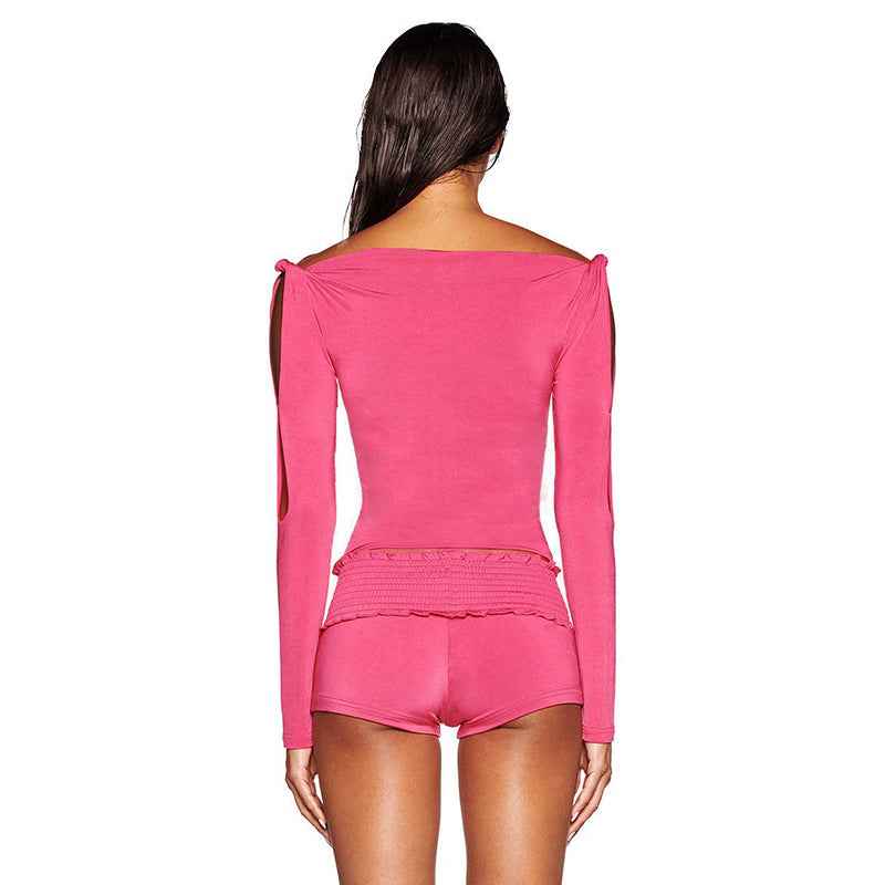 Autumn Sexy Off Shoulder Long Sleeve Hollow Out Cutout Out Cropped Top