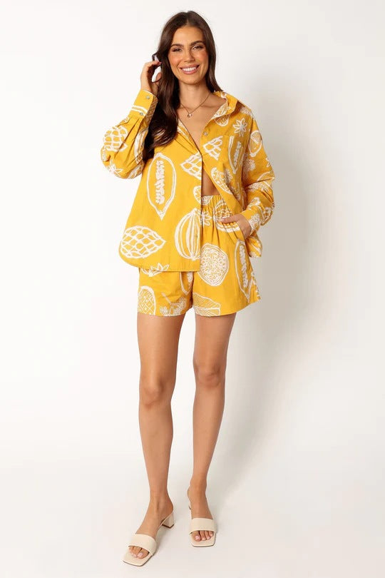 Early Autumn Casual Advanced Fruit Printed Shorts Cardigan Suit - ALZO