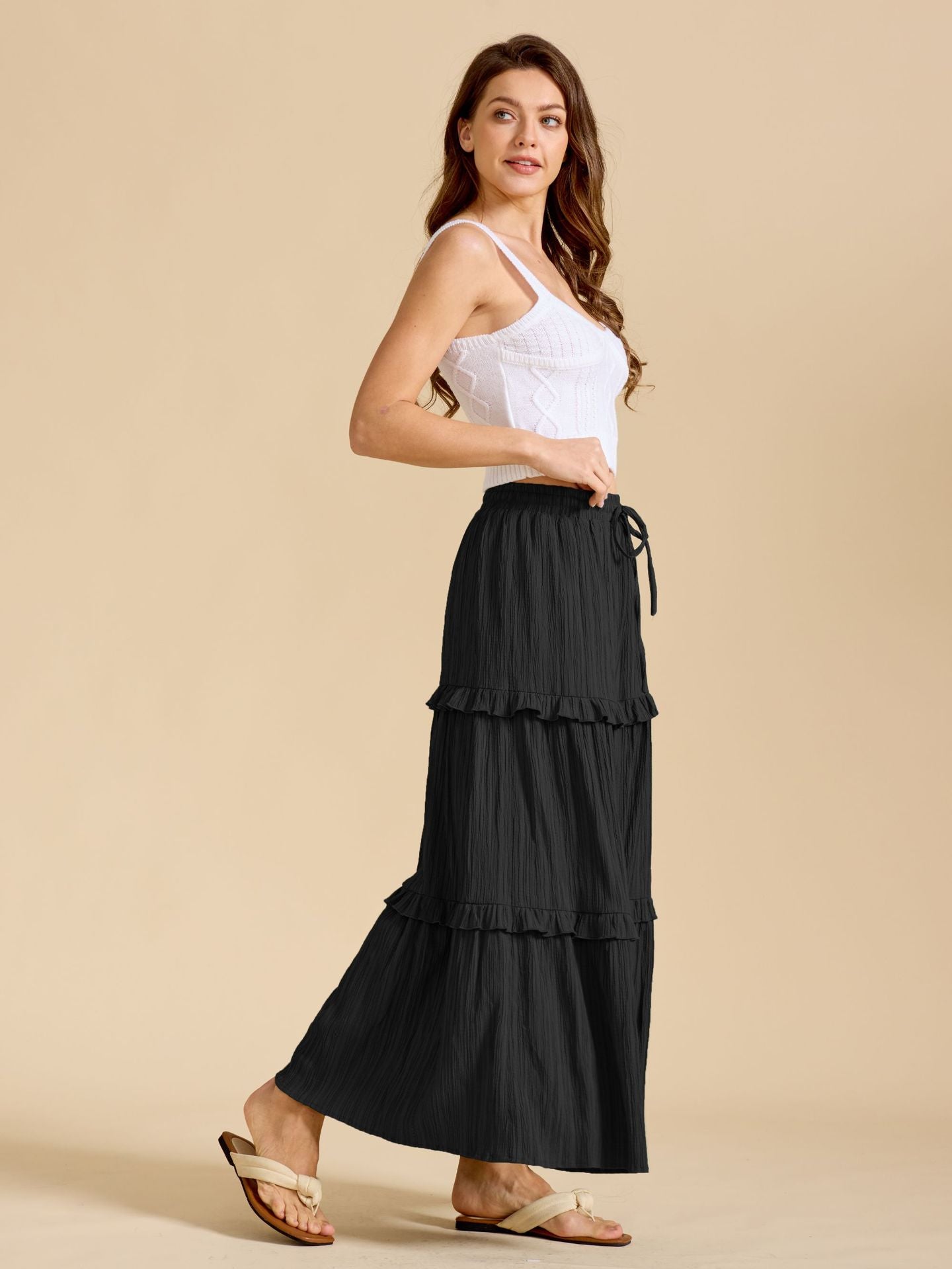 Drawstring Lace Skirt High Waist Elastic plus Size A line - ALZO