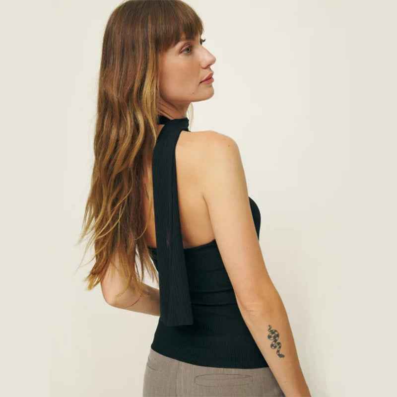 Fine Sunken Stripe Women Clothing Sexy Cool Strap Waist Tight Slim Fit Tank Top