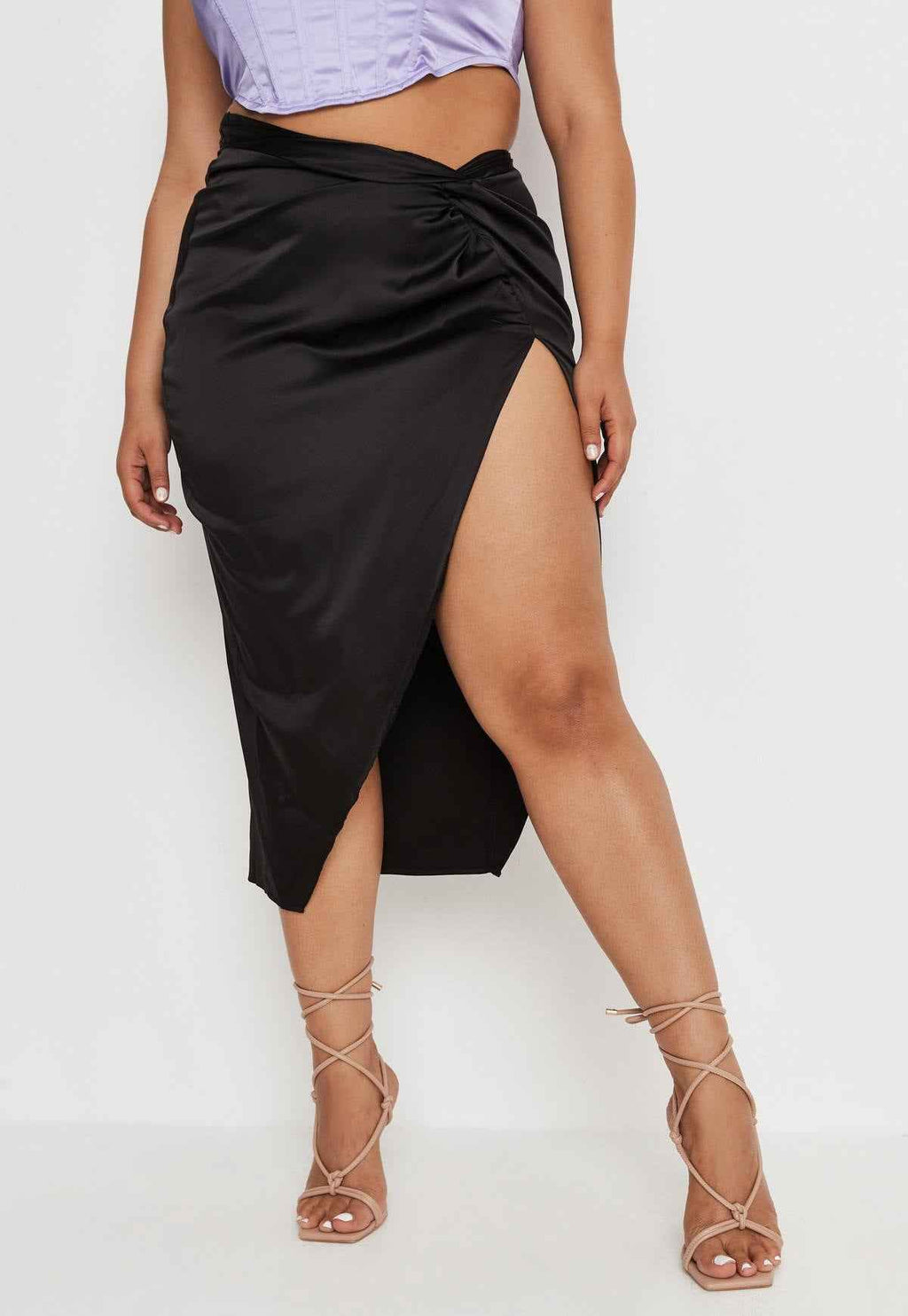 High Waist French Twist Irregular Asymmetric Skirt Sexy Solid Color Satin Split Package Hip with a Zipper Long Skirt for Women