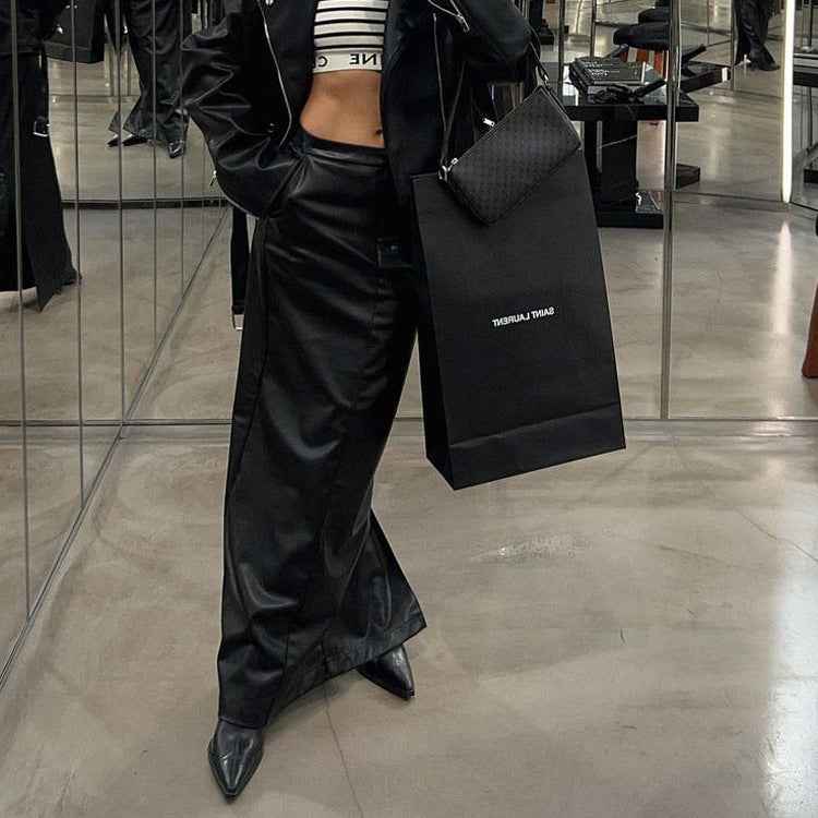 Autumn Winter Women Clothing Black Skirt Trendy Split Faux Leather Skirt Sheath Fishtail Dress