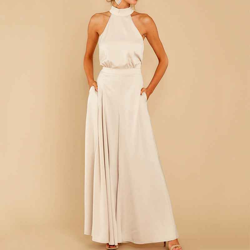 Jumpsuit Spring Summer Solid Color off-the-Shoulder Jumpsuit