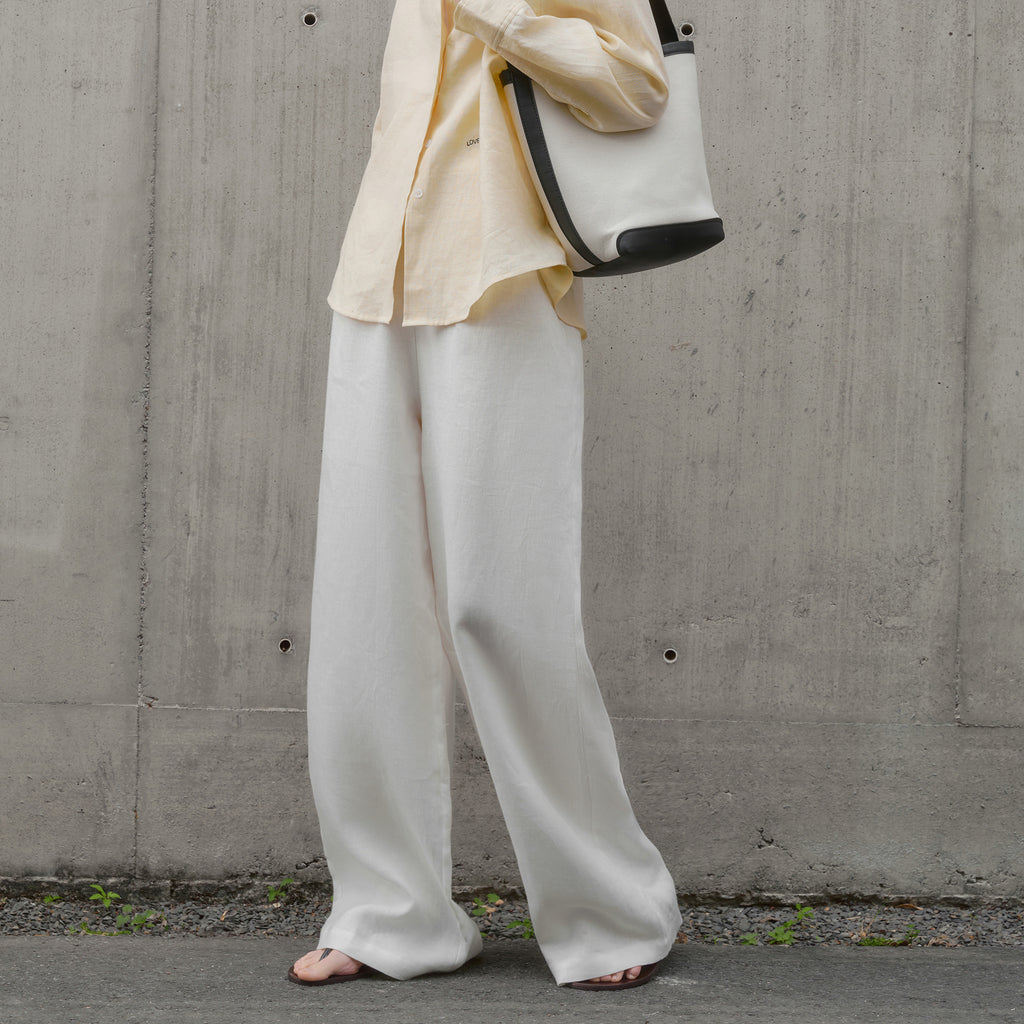 Pure Linen Yarn Dyed Trousers Women Fashionable All Matching Loose Fitting Mopping Pants Spring Summer Idle Slimming Wide Leg Pants - ALZO