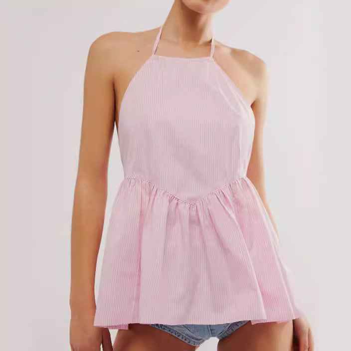 Summer Women Wear Striped Lace up Backless Women Top Sexy