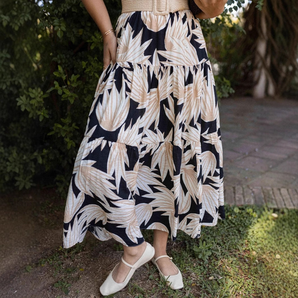 Internet Celebrity Same Printed Elastic Waist Large Swing Casual Holiday Skirt for Women - ALZO