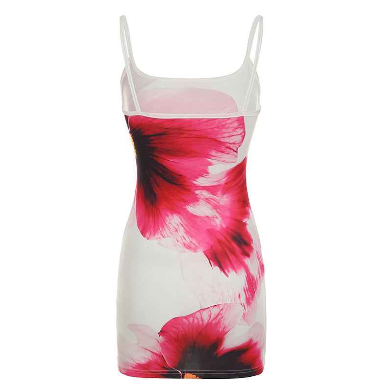 Vacation Sexy Backless Slim Fit Dress Floral Print Summer Sexy Slip Dress