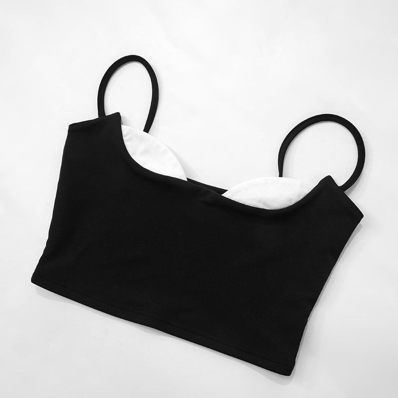 Summer Women Clothing Black White Contrast Color Low Cut Sexy Sling Slim Top - ALZO
