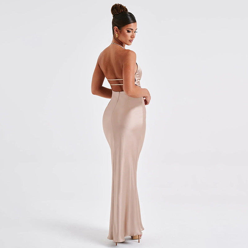 Arrival Dress Sexy V neck Backless Long Slim Camisole Gown Dress - ALZO