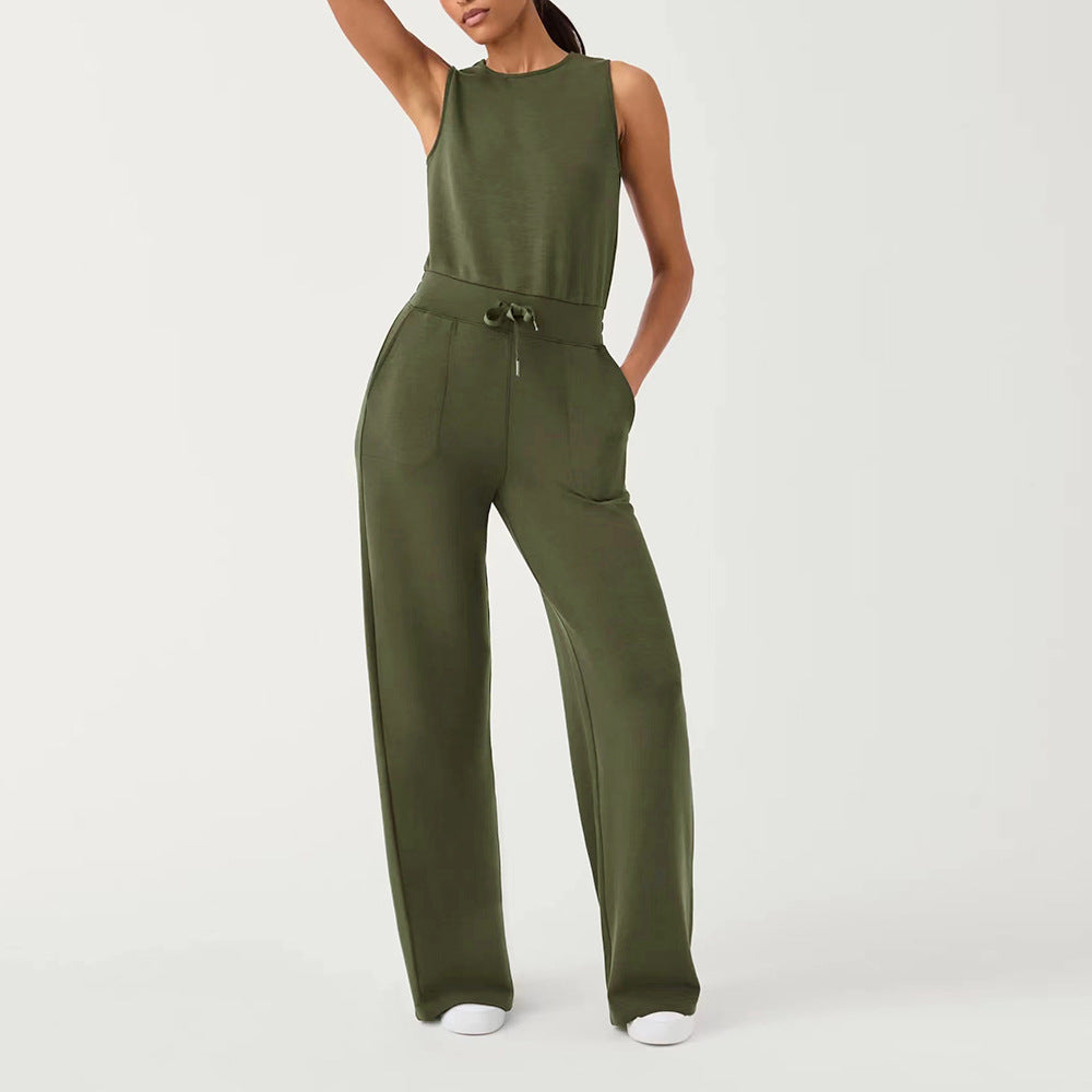 Women Jumpsuit Autumn Casual Clothing Sleeveless Wide Leg Trousers Jumpsuit - ALZO