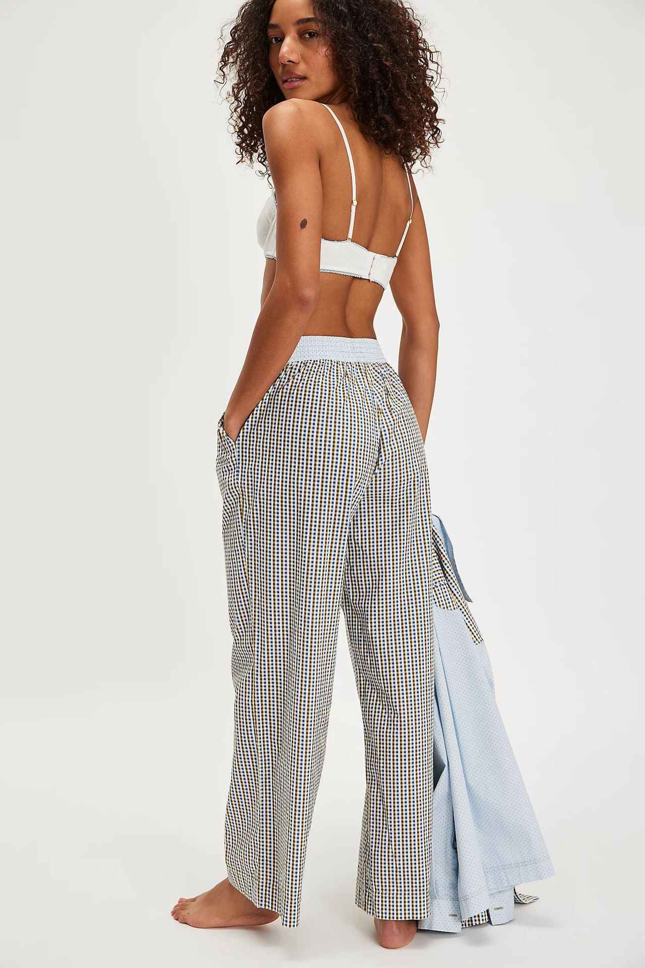 Spring Summer Women Clothing Striped Polka Dot Stitching Casual Loose Trousers Women