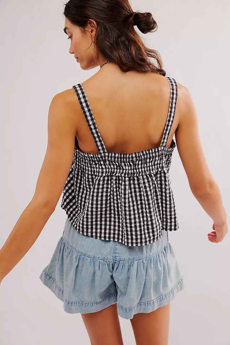 Summer Women Top Plaid Pleated Stitching Sexy Small Vest