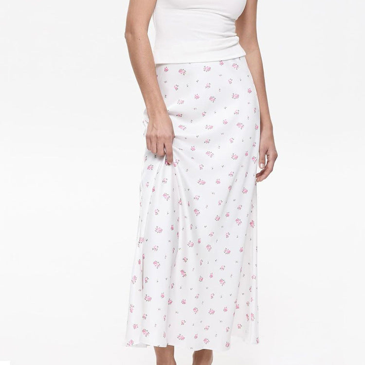 Women Clothing Satin Draping Printed Skirt Waist Controlled Sheath Skirt - ALZO