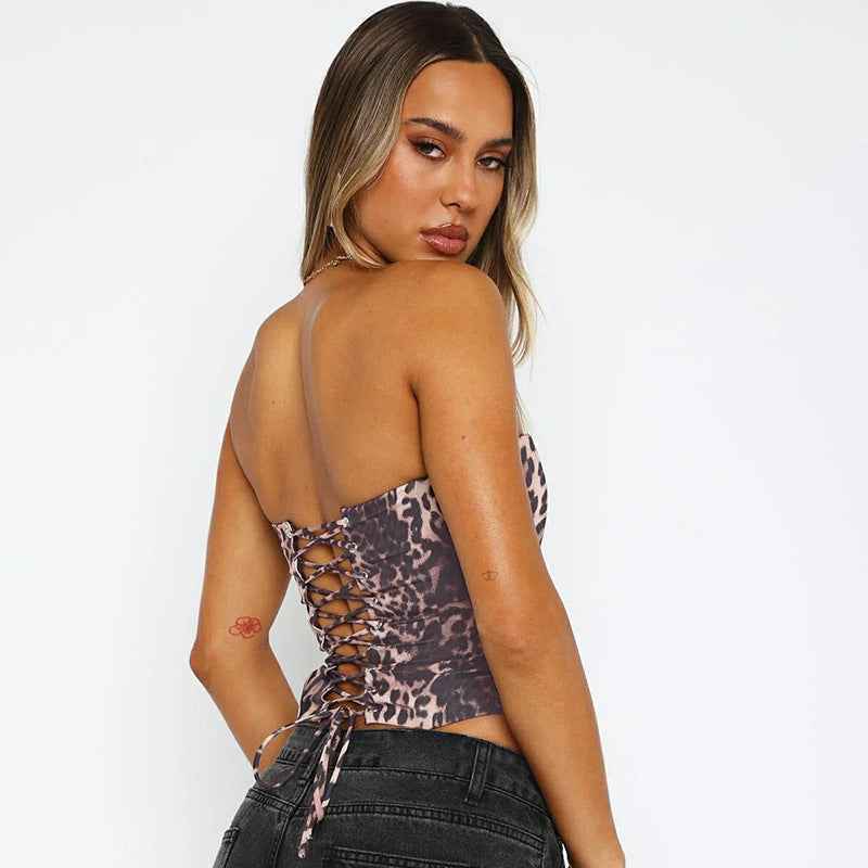 Spring Summer Waist Back Strap off the Neck Cold Shoulder Bodycon Tube Top Women