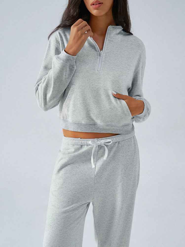 Autumn Winter Casual Sports Solid Color Half Zipper BM Long Sleeve Sweater Straigh Leg Pants Sets
