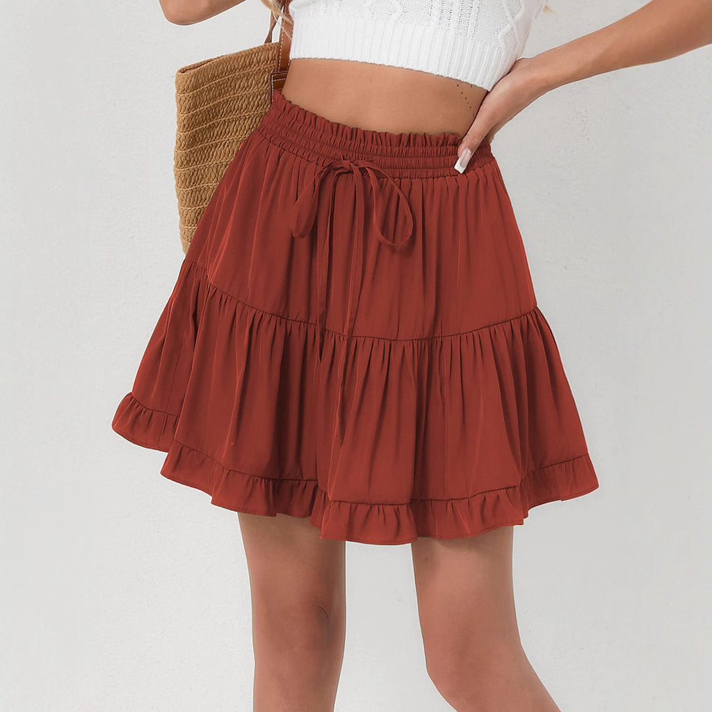 Women Clothing Drawstring Lace Skirt High Waist Elastic Pantskirt Beach All Matching Skirt Women - ALZO