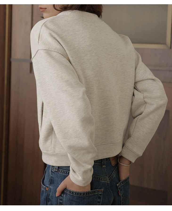 Autumn Winter Classic French V neck Sweatshirt Cardigan Retro Affordable Luxury Hong Kong Pure Cotton Comfortable Niche High End Top
