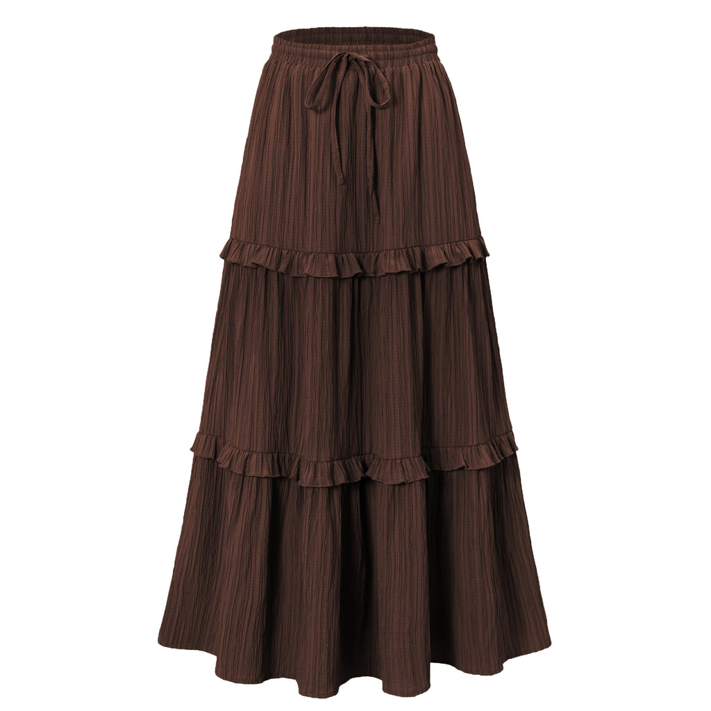 Drawstring Lace Skirt High Waist Elastic plus Size A line - ALZO