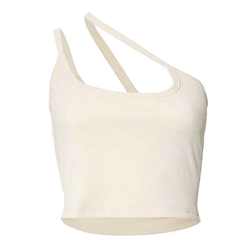 Women Clothing Summer Solid Color Camisole Asymmetric Top
