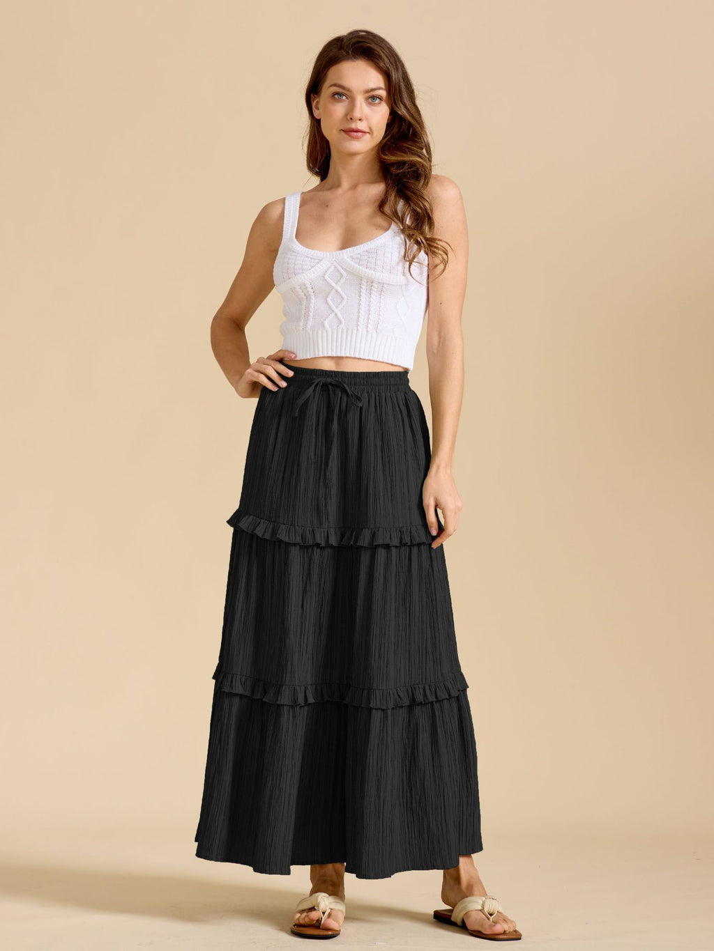 Drawstring Lace Skirt High Waist Elastic plus Size A line - ALZO