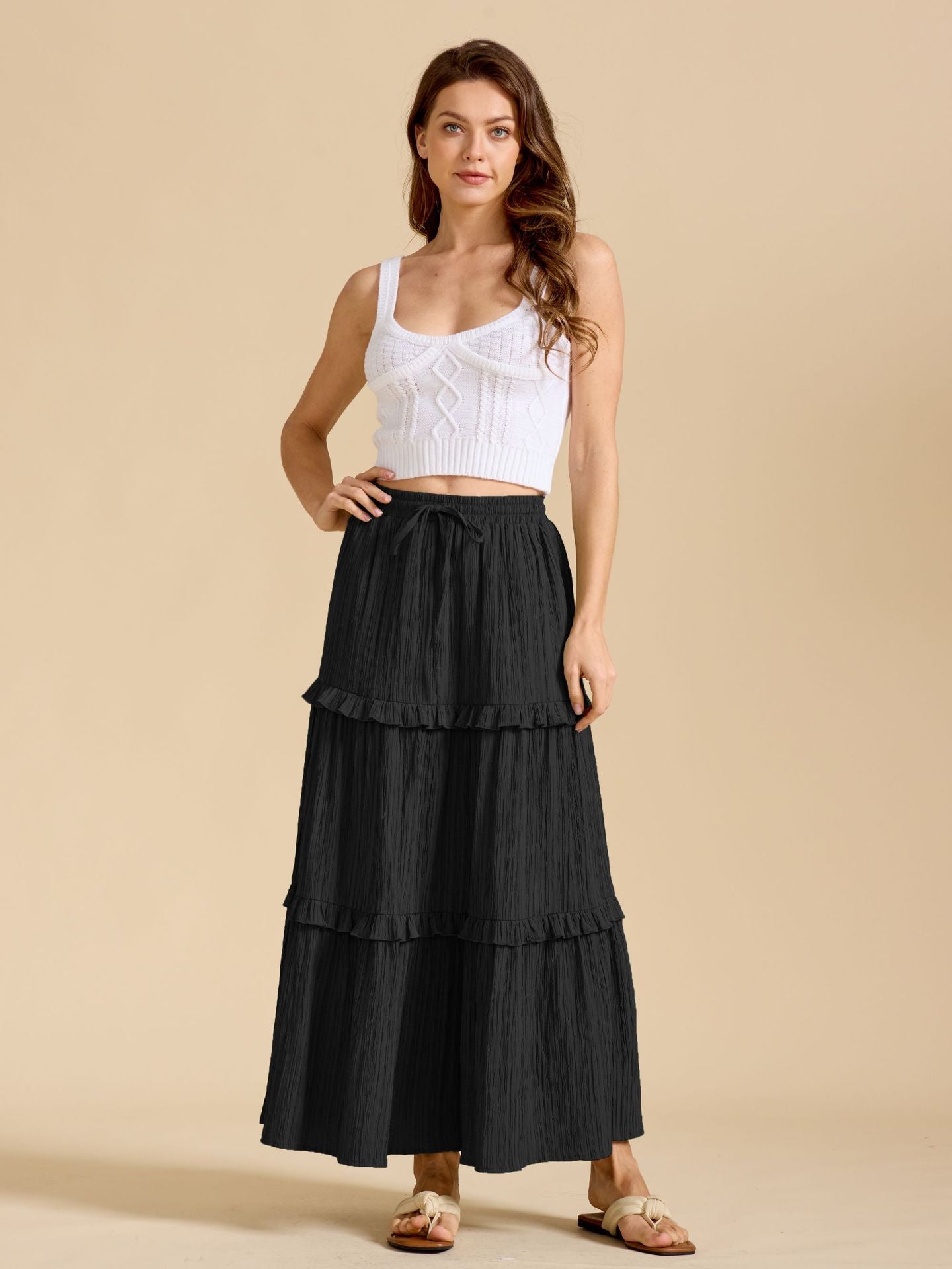 Drawstring Lace Skirt High Waist Elastic plus Size A line - ALZO