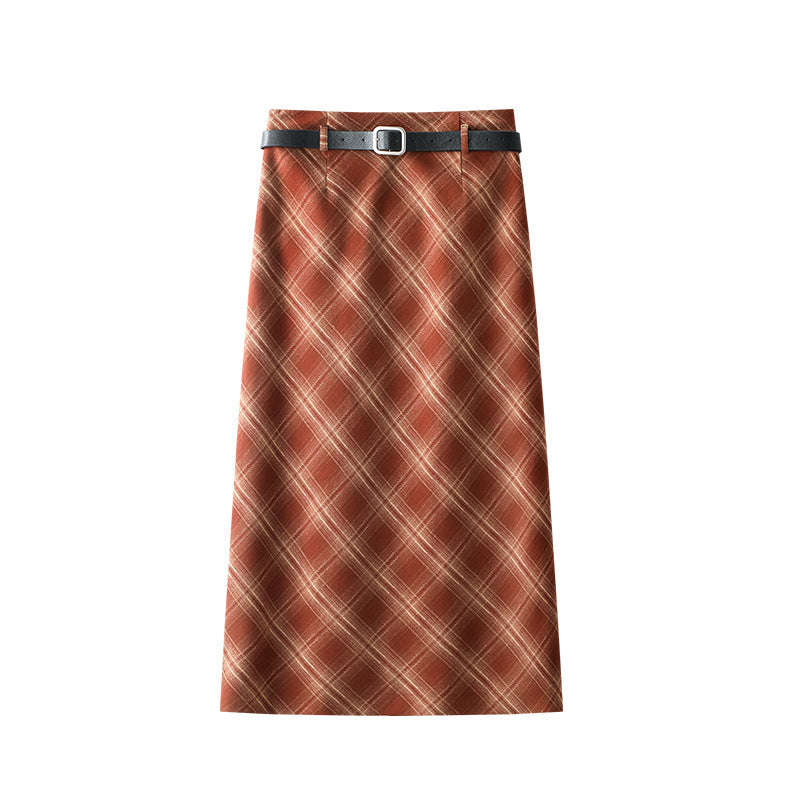 Retro Red Pattern Skirt Women Fall High Waist Slit Hip Skirt Mid Length Straight One Step Skirt - ALZO
